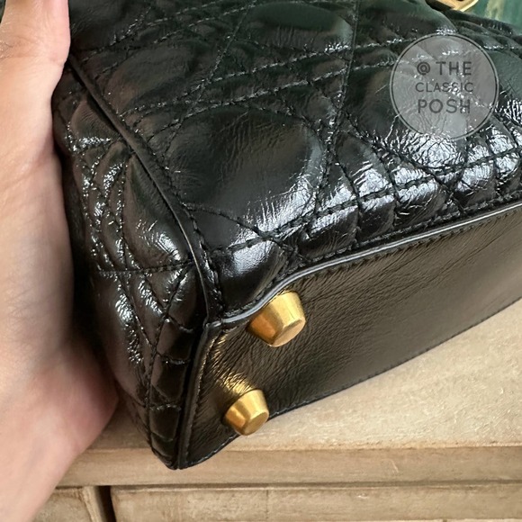 Lady Dior Cannage Small Crinkled Calfskin Black Gold Shoulder Crossbody Bag - Picture 6 of 15